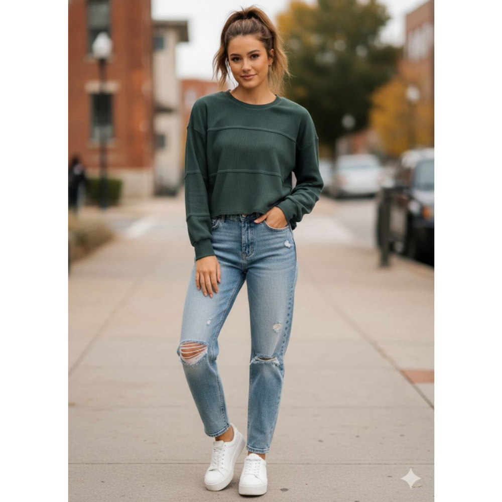 Women's Hollister Dark Green Long Sleeve Tee S